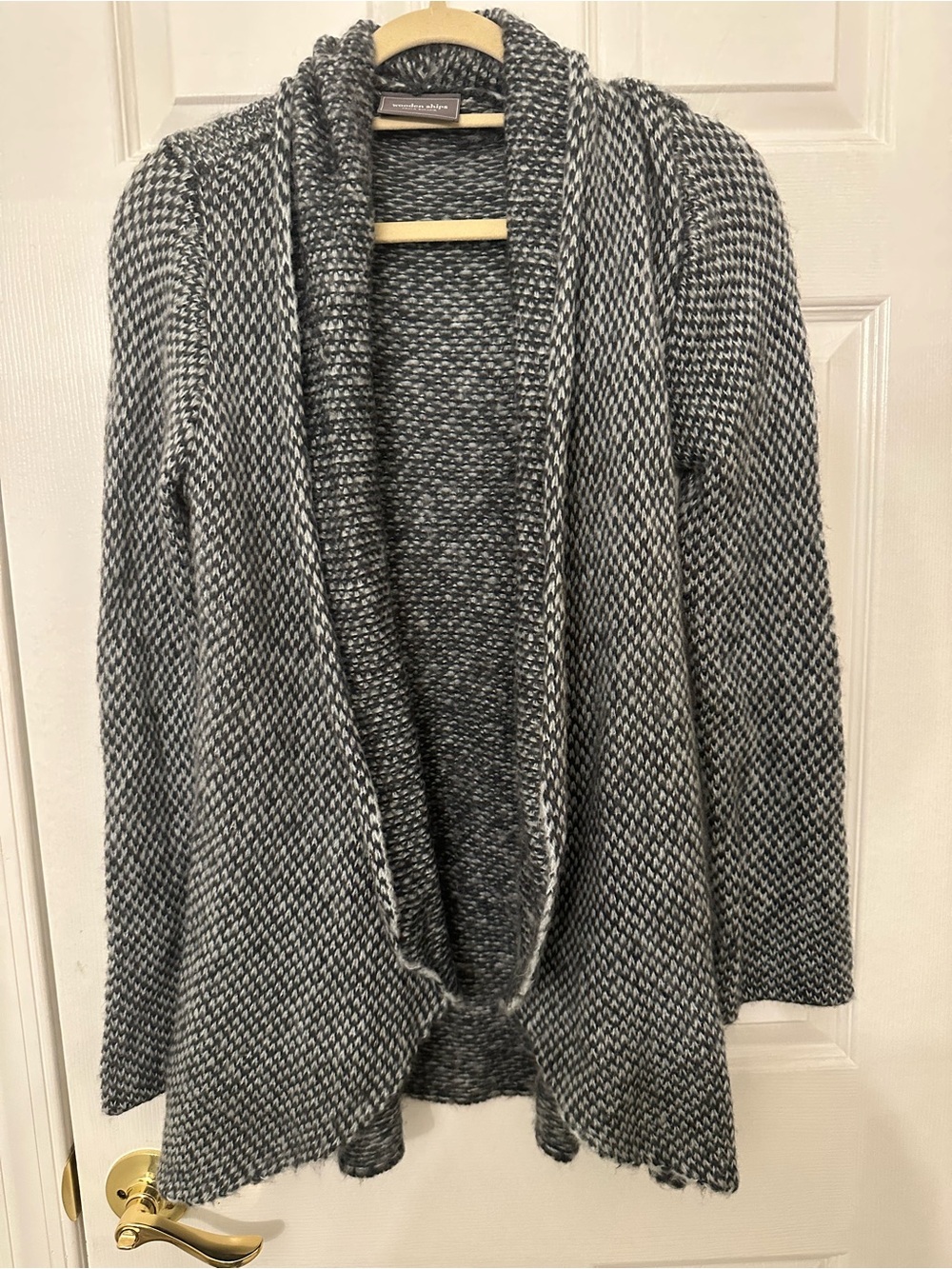 Wooden Ships Gray Open-Front Shawl Collar Cardigan mohair wool blend preppy